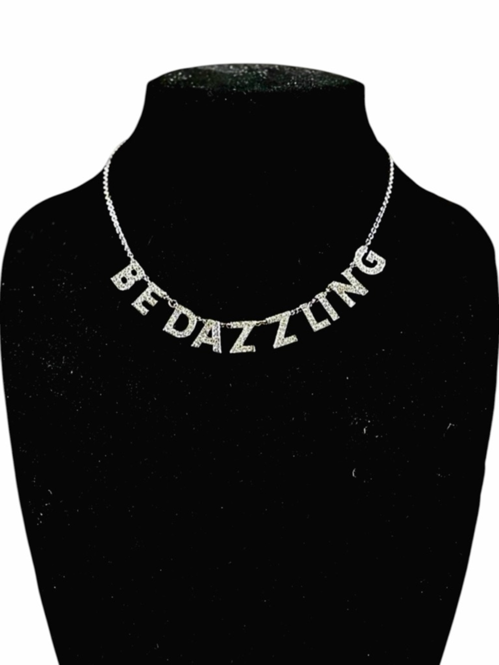 Kate Spade – Be Dazzling Crystal Necklace – Silver Tone Statement Script – OS